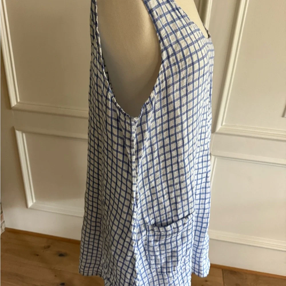 FLAX Blue and White Checkered Sleeveless Linen Dress with pockets - Picture 2 of 6